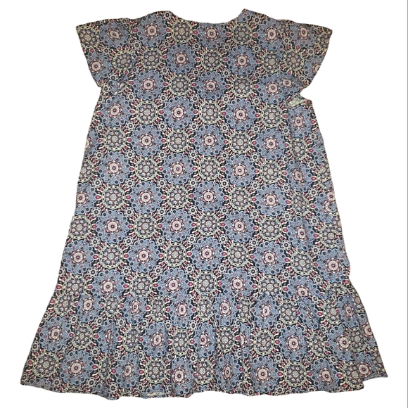 Loft Medallion Print Button Front Drop Waist Ruffle Flounce Mini Swing Dress L - Picture 13 of 16